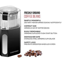 Chefman Coffee Grinder Powerful 250 Watt Electric Mill Freshly Grinds 2.5 oz Beans, Nuts, Seeds, Herbs & Spices, Includes Easy Push Start Button, Removable Stainless Steel Grinding Cup & Blade