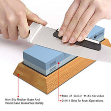 Sharpening Stone, BearMoo Waterstone Combination Grit 2000/6000 Whestone with Bamboo Base, Blade Guide l kitchen Knife Sharpener