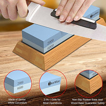 Sharpening Stone, BearMoo Waterstone Combination Grit 2000/6000 Whestone with Bamboo Base, Blade Guide l kitchen Knife Sharpener