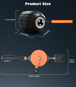 Hand Drill, Powerful 3/8 inches (1-10mm) Capacity Hand Drill Manual with Precision Keyless Drill Chucks, Cast Steel Manual Drill with 13Pcs Drill Bit Set for Wood Plastic, Orange