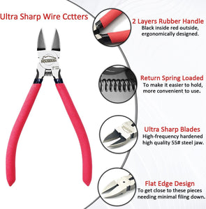 Wire Cutters, 6 inch Side Cutters, HOUSERAN Dikes Wire Cutters Diagonal Cutters with Non-Slip Red Handle, Flush Cutter Pliers, Wire Clippers, Spring Loaded Wire Cutters for Jewelry, Crafting, Zip Tie