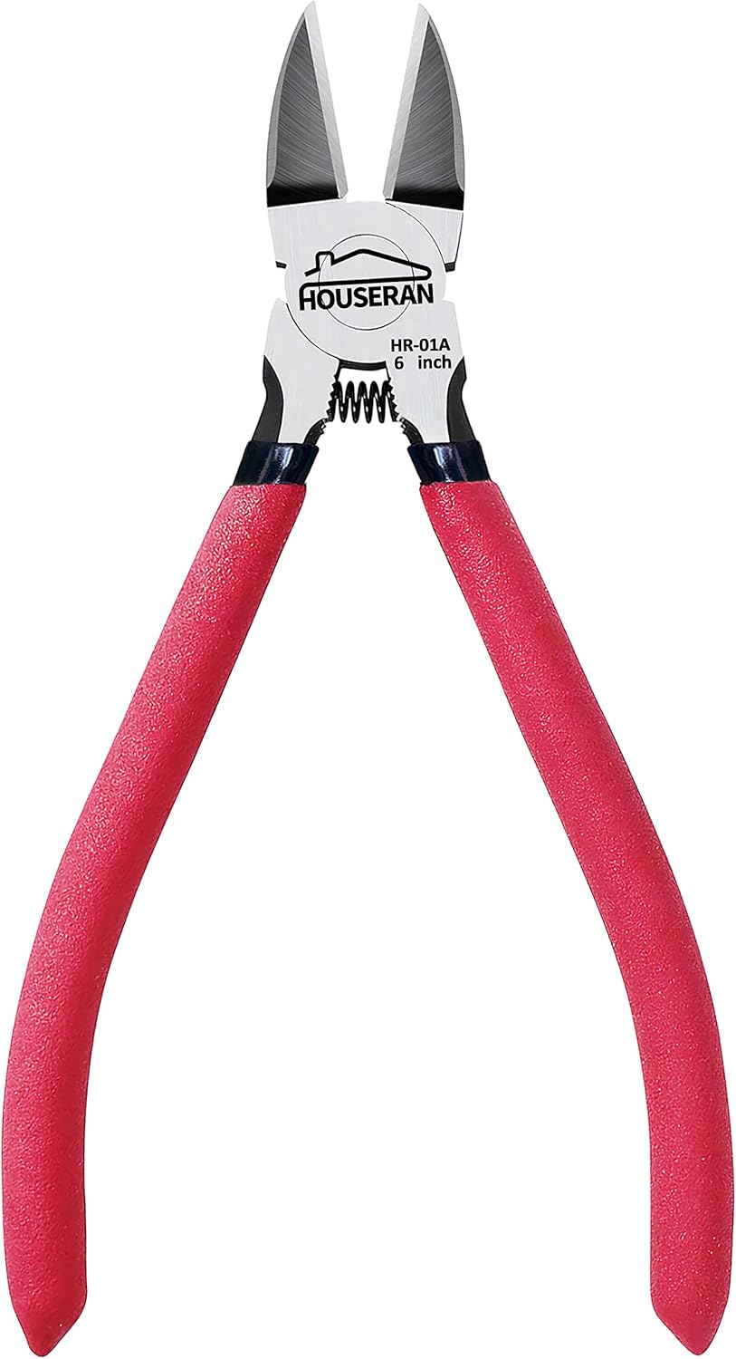 Wire Cutters, 6 inch Side Cutters, HOUSERAN Dikes Wire Cutters Diagonal Cutters with Non-Slip Red Handle, Flush Cutter Pliers, Wire Clippers, Spring Loaded Wire Cutters for Jewelry, Crafting, Zip Tie