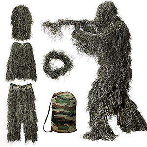 Ghillie Suit, Woodland Camouflage Forest Hunting, 4-Piece + Bag