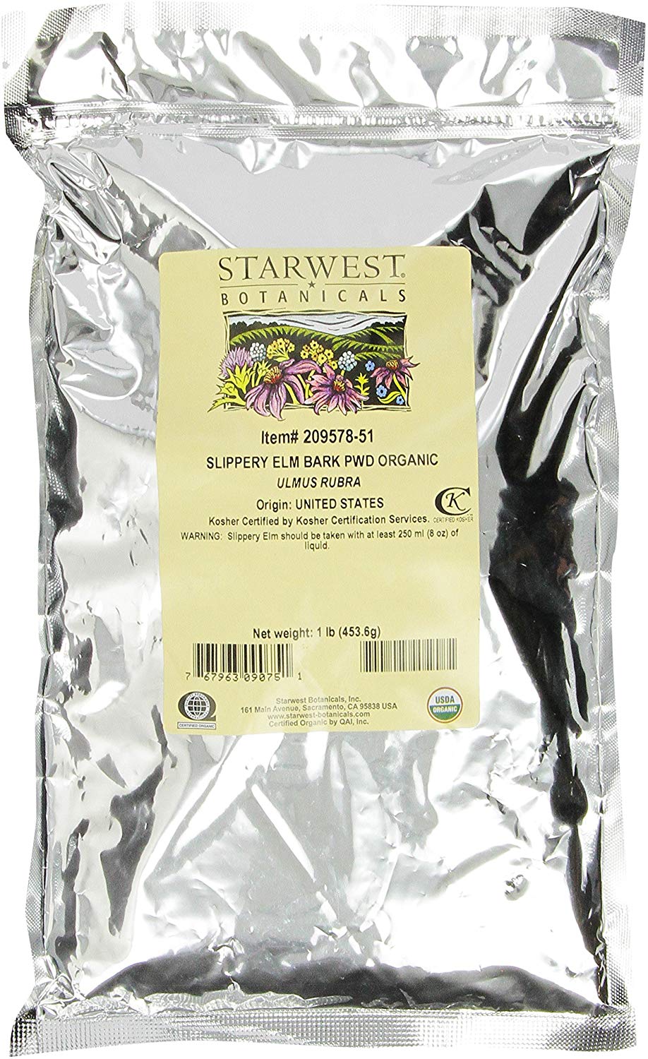 Organic Slippery Elm Bark Powder, 1 lb Bag