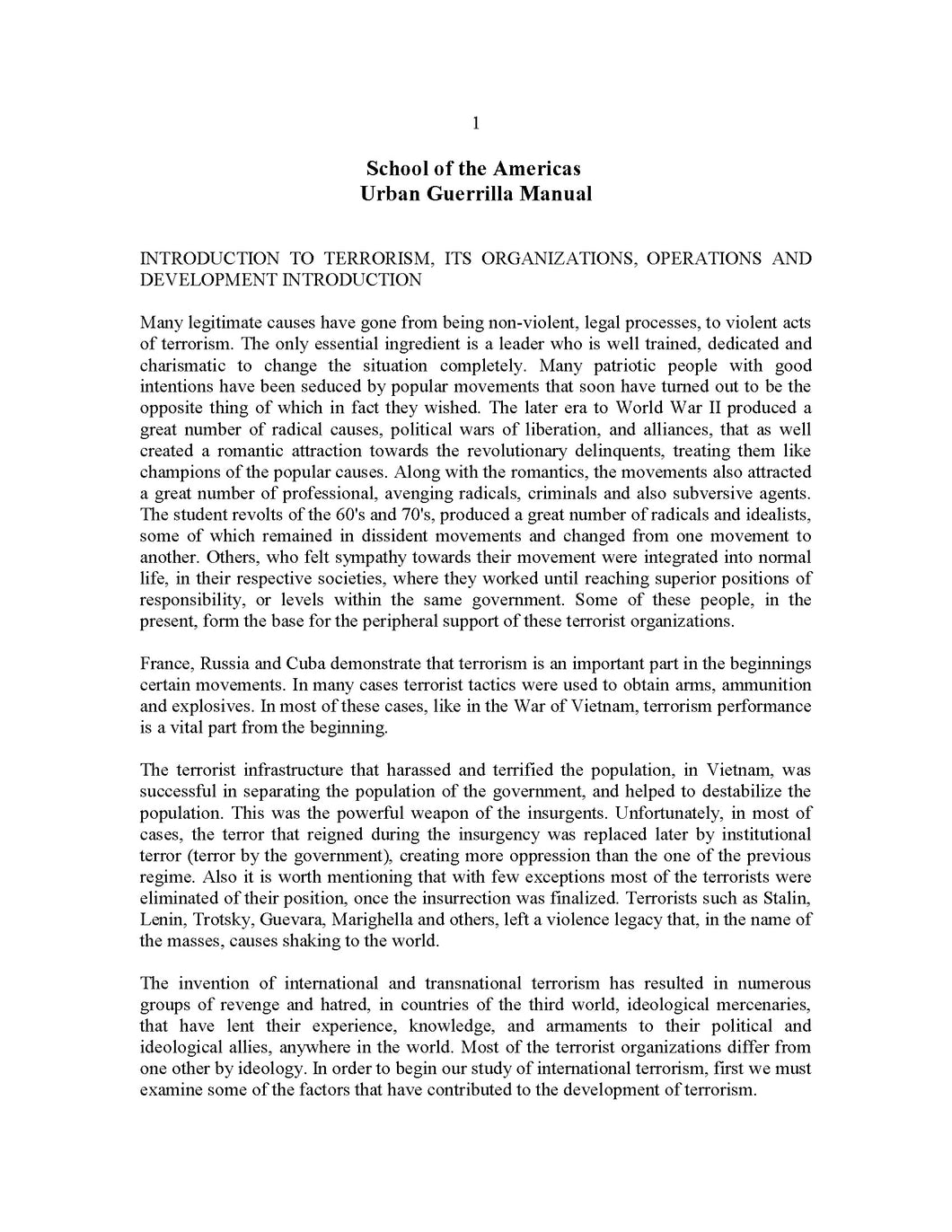 School of the Americas Urban Guerrilla Manual