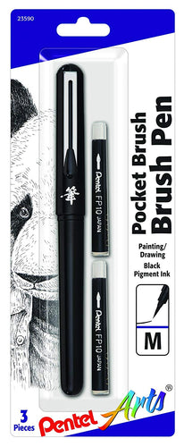 Pentel Arts Pocket Brush Pen, Includes 2 Black Ink Refills