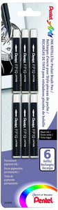Pentel Arts Pocket Brush Refills, Black Ink, Pack of 6