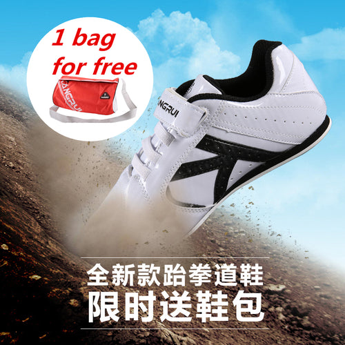 Kangrui White strip breathable Taekwondo Shoes Martial Arts Sneaker kids sport shoes Professional Training Competition shoes