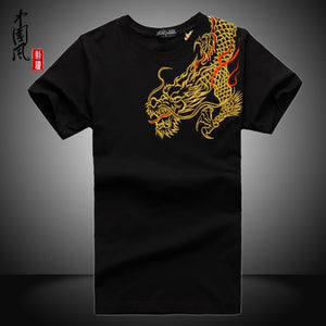 New Arrival China National Wind Dragon, embroidery shirts, tops for Summer, short-sleeve high-quality cotton t-shirt