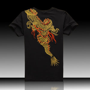 New Arrival China National Wind Dragon, embroidery shirts, tops for Summer, short-sleeve high-quality cotton t-shirt