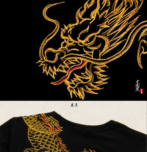 New Arrival China National Wind Dragon, embroidery shirts, tops for Summer, short-sleeve high-quality cotton t-shirt