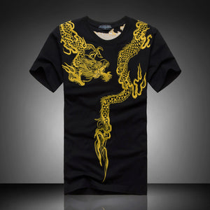 Chinese style men's t shirt, new, short-sleeved, round neck, dragon, original cotton t-shirt, Martial Art tops