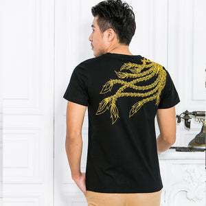 New Arrival, Chinese Style Dragon, Phoenix Embroidery, Men's Round Neck Cotton Shirts