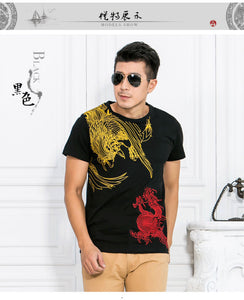 New Arrival, Chinese Style Dragon, Phoenix Embroidery, Men's Round Neck Cotton Shirts