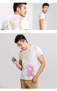 New Arrival, Chinese Style Dragon, Phoenix Embroidery, Men's Round Neck Cotton Shirts