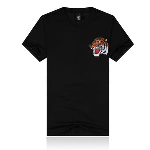 Chinese Style Embroidery Tiger T-shirt, Cotton, Round Neck, short sleeve, Black/White Shirts