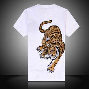 Cotton Twill Embroidery Tiger High Mandarin Collar Shirt