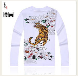 New Arrival, Chinese Style Dragon Embroidery, Men's Round Neck Cotton Shirts