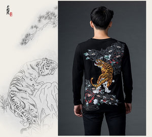 New Arrival, Chinese Style Dragon Embroidery, Men's Round Neck Cotton Shirts