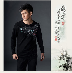 New Arrival, Chinese Style Dragon Embroidery, Men's Round Neck Cotton Shirts