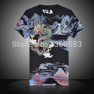 New Arrival Chinese Style 2016 Embroidery Dragon t shirt  Men's Round Neck Cotton, Shirts Men Black White Plus Size Shirt