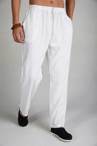 White Chinese Men Linen Pants, Traditional Martial Arts Pants, Size M L XL XXL XXXL XXXXL