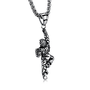 Stainless Steel Necklace for Men Martial Arts Dragon Fist, Pendant Necklace Silver Color, Chain Jewelry