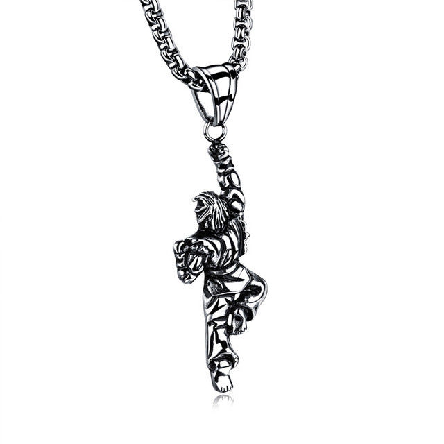 Stainless Steel Necklace for Men Martial Arts Dragon Fist, Pendant Necklace Silver Color, Chain Jewelry