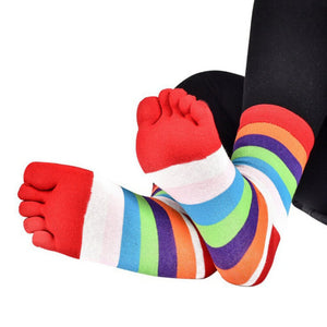 Outdoor Five Toe Striped Pattern Unisex Socks, Fitness Sweat Absorbing Flexible Socks for Tabi