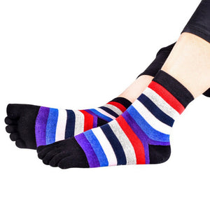 Outdoor Five Toe Striped Pattern Unisex Socks, Fitness Sweat Absorbing Flexible Socks for Tabi