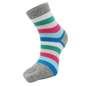 Outdoor Five Toe Striped Pattern Unisex Socks, Fitness Sweat Absorbing Flexible Socks for Tabi