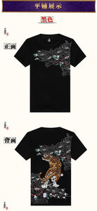 New Arrival Chinese Style 2016 tiger Embroidery t shirt  Men's Round Neck Cotton kung fu Shirts Men Black White Plus Size Shirt