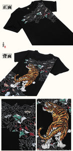 New Arrival Chinese Style 2016 tiger Embroidery t shirt  Men's Round Neck Cotton kung fu Shirts Men Black White Plus Size Shirt
