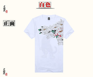 New Arrival Chinese Style 2016 tiger Embroidery t shirt  Men's Round Neck Cotton kung fu Shirts Men Black White Plus Size Shirt