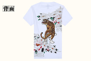 New Arrival Chinese Style 2016 tiger Embroidery t shirt  Men's Round Neck Cotton kung fu Shirts Men Black White Plus Size Shirt